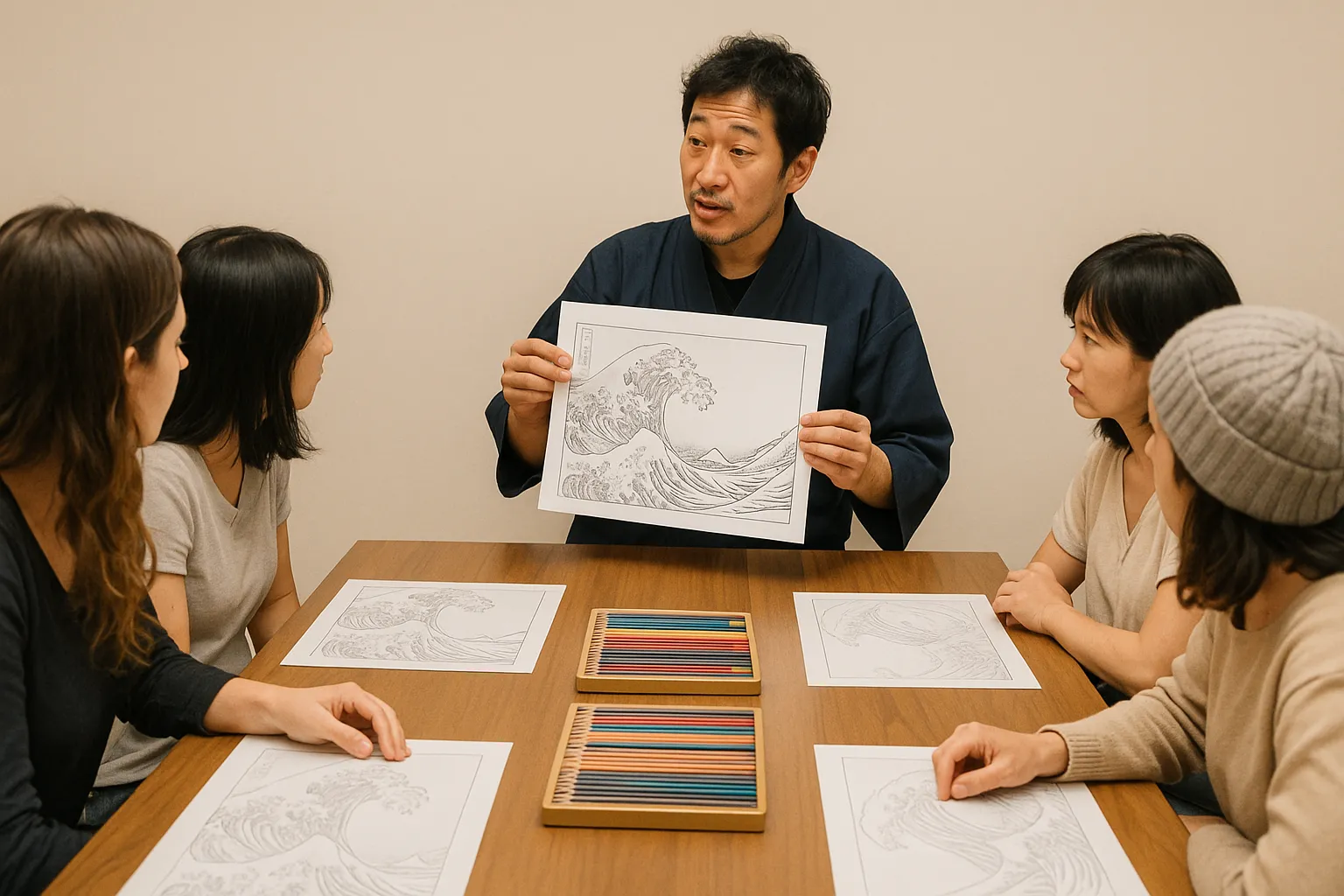 浮世絵塗り絵体験 (1)